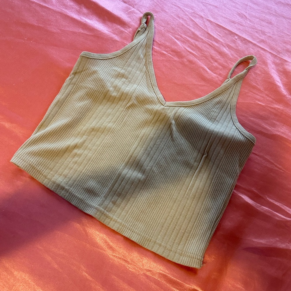 Rosio Ribbed V-Neck Beige Crop Top